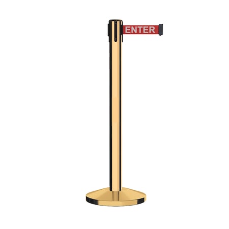 Montour Line Stanchion Belt Barrier Pol.Brass Post 14ft. Red Caution Belt ES660-PB-CAURW-140